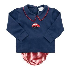 Squiggles Navy Baby Top and Striped Bloomers